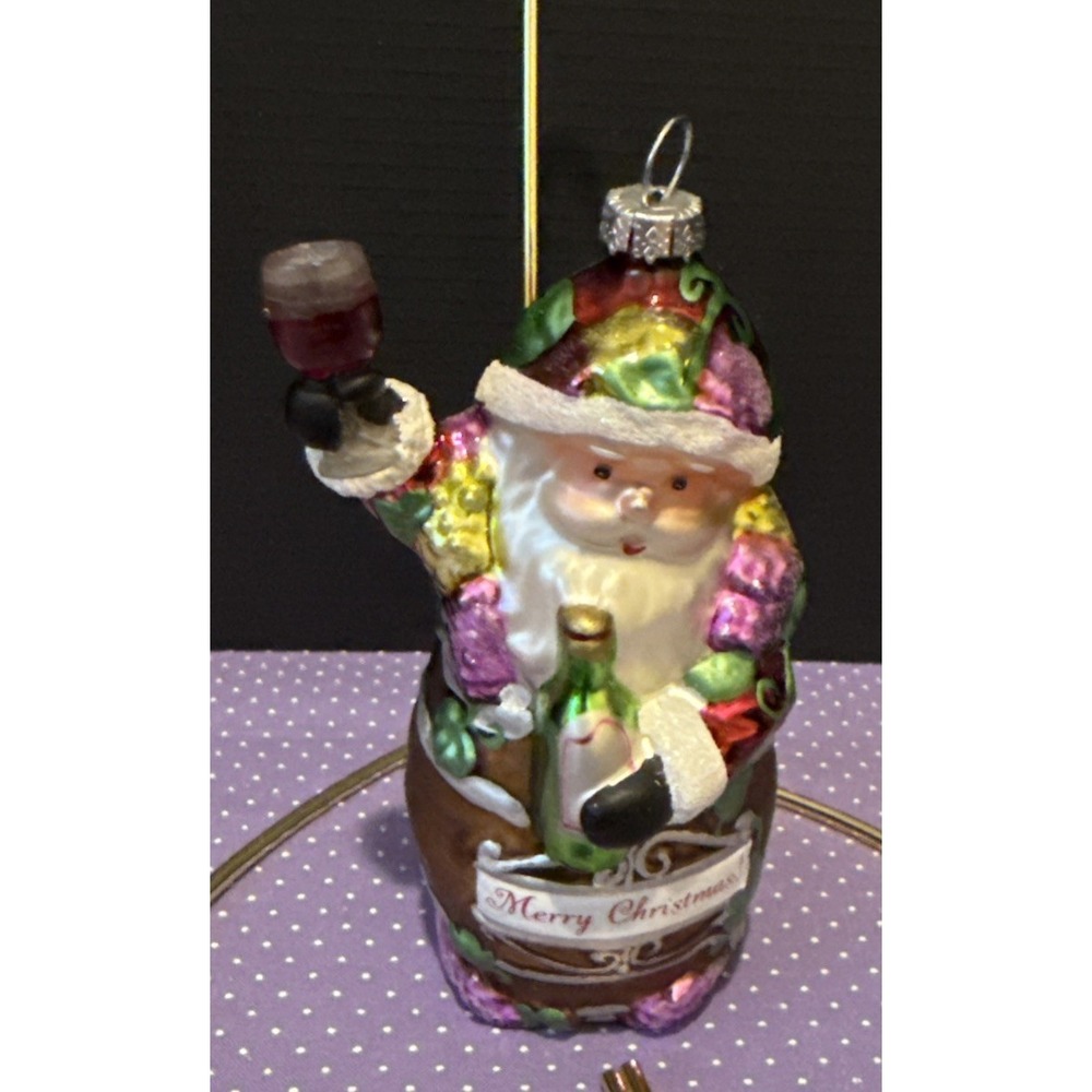 Santa Claus Wine Barrel Bottle Glass Merry Christmas Tree‎ Ornament Holiday